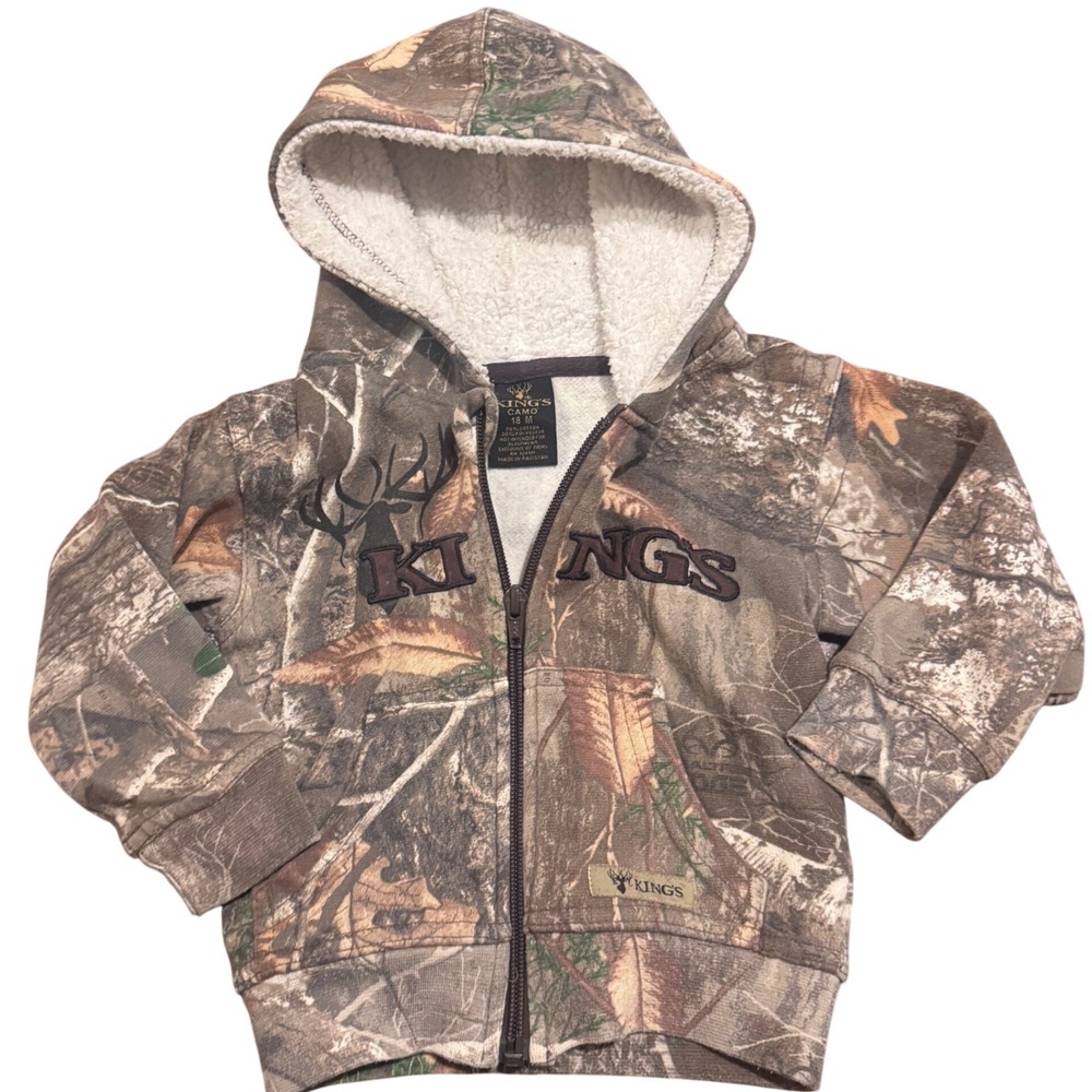 Kings Camo Toddler Boys 18M Real Tree‎ Zip Up Sherpa Lined Hunt Hoodie Jacket